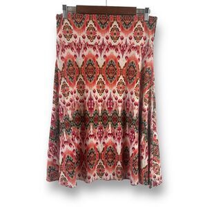 LuLaRoe Womens M Stretch Midi Skirt Orange Southwestern Ikat Print Festival Boho